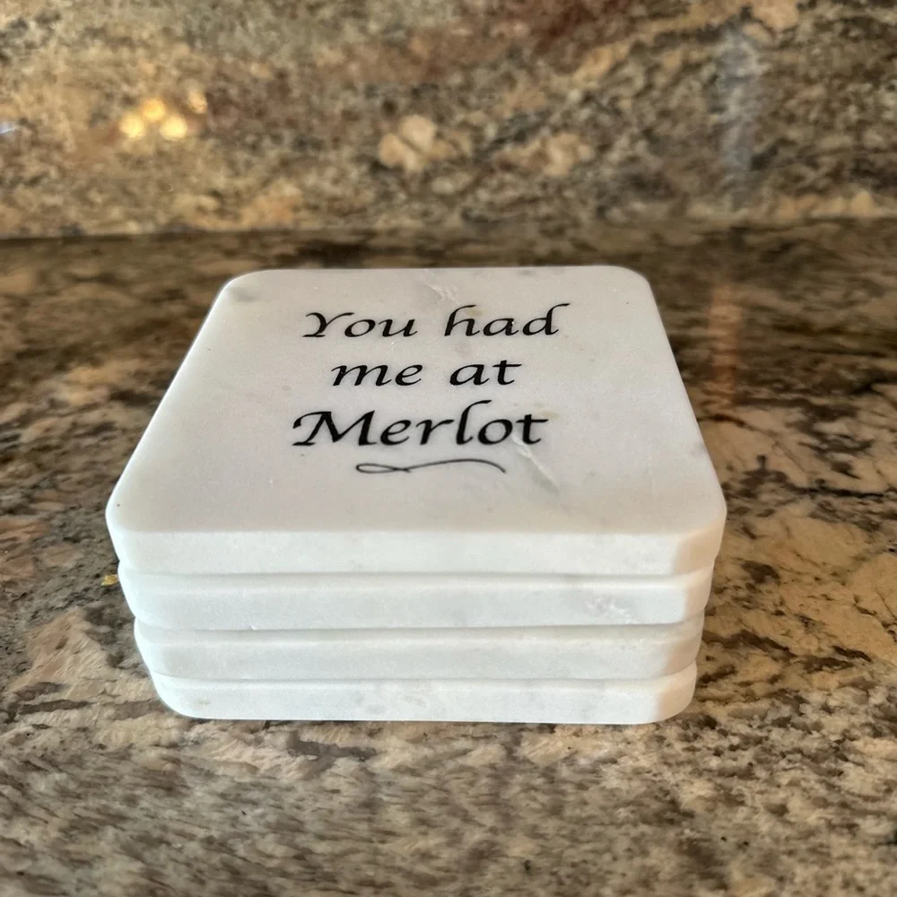 SOLID MARBEL COASTERS WINE lovers theme fun sayings nature stone set of 4 boxed
